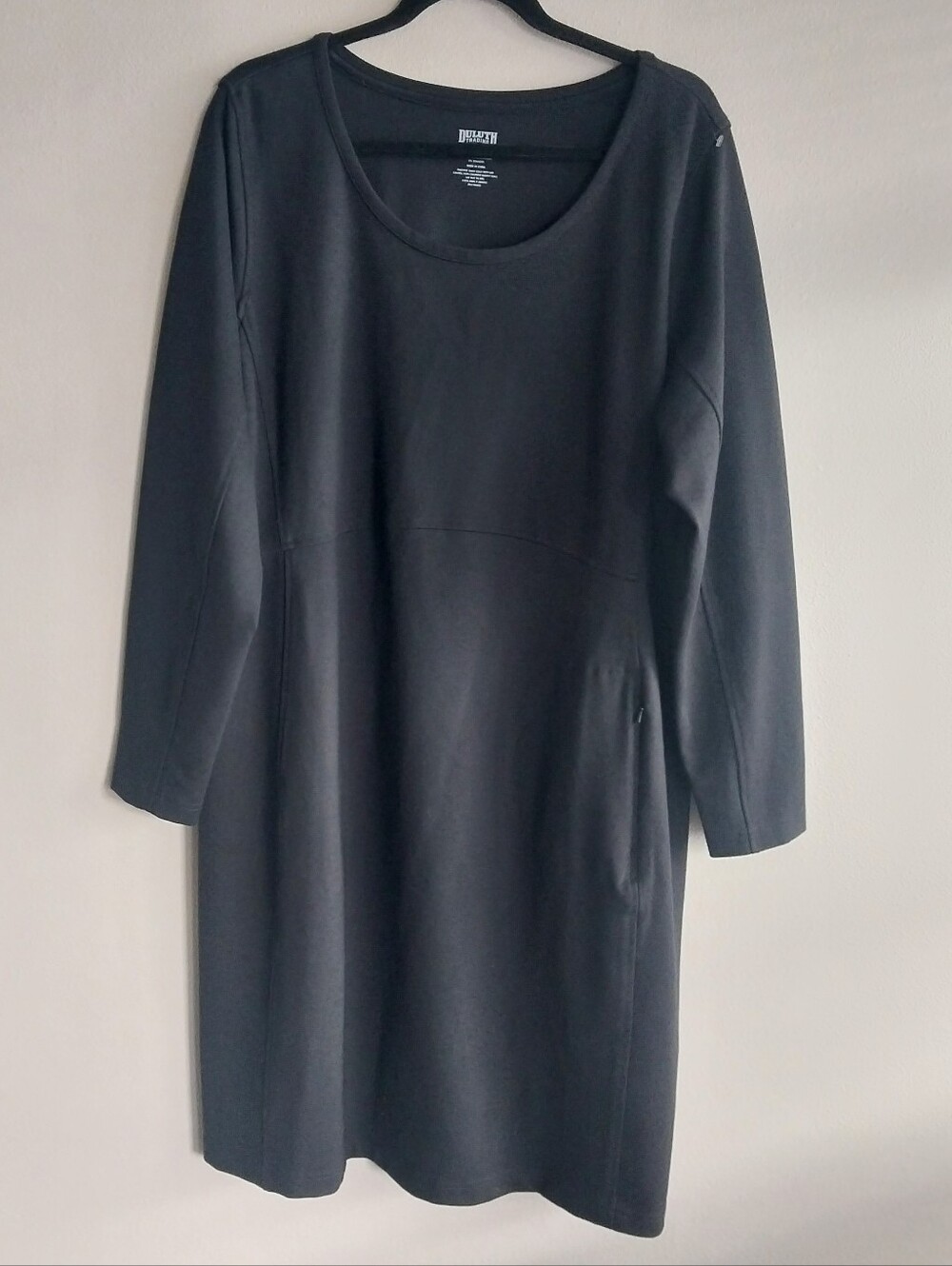 Duluth Trading Co. Black Ponte Knit Long Sleeve Scoop Neck Midi Shift Dress NWOT